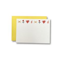 two cards with hearts and arrows on them, one has a yellow envelope that says i love you