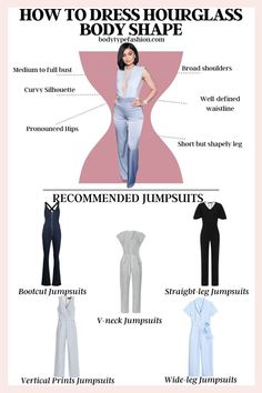 Jumpsuits that cinch at the waist are perfect for highlighting the narrowest part of an hourglass figure. Look for designs with built-in belts, elasticated waists, or ties that can be adjusted to snugly fit your waist. This style emphasizes your curves and enhances the hourglass silhouette. Belts For Hourglass Shape, Hourglass Business Outfit, Hourglass Fall Outfits, Hourglass Fashion Outfits, Outfits For Hourglass Body Shape, Bottom Hourglass Shape Outfits, Hour Glass Figure Clothing Style, Slim Hourglass Outfits, Jeans For Hourglass Shape