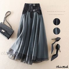 Olivia Mark - High-Waisted Mesh Patchwork A-Line Skirt with Flowy Hemline Organza Midi Skirt, Tule Rok, Skirt Draping, Unique Skirts, Elegant Ball Gowns, High Waisted Pleated Skirt, Skirts Midi High Waisted, Cooler Look, Mesh Skirt