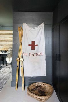 DIY SKI PATROL SIGN Gingerbread House Village, Cozy Ski Lodge, Ski Patrol, Cozy Winter Decor, Ski Lodge Decor, House Village, Dollar Store Christmas, Winter Wall Art, Clay Houses