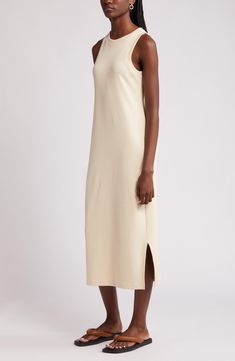 Breathable stretch cotton enhances the comfort of a ribbed tank dress you'll wear on endless repeat. Slips on over head Crewneck Sleeveless 97% pima cotton, 3% spandex Machine wash, tumble dry Imported Ribbed Cotton Midi Dress, Sleeveless Ribbed Midi Dress For Daywear, Sleeveless Ribbed Midi Dress For Loungewear, Racerback Dress Outfit, Slip Dress Outfit, Linen Slip Dress, Clothes Wishlist, Ribbed Tank Dress, Linen Dress Women