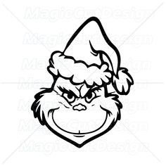 a black and white drawing of an angry santa claus head with his eyes closed, wearing a