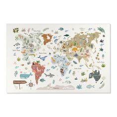 a map of the world with animals and plants on it's sides, in white paper