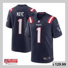 Represent your favorite team and player by grabbing this Drake Maye Team 2024 NFL Draft First Round Pick Player Game Jersey from Nike. Complete with the New England Patriots trademark colors and graphics you love, this jersey is the best way to show support for the New England Patriots for seasons to come! Nike Football Season Sports Jersey, Nike Football Season Jersey, Nike Team Spirit Jersey For Sports Events, Nike Football Season Jersey With Team Logo, Nike Sports Season Jersey For Fans, Nike Sports Fan Jersey, Nike Sports Jersey For Sports Season, Football Season Game Day Jersey With Team Logo, Nike Sporty Jersey For Game Day