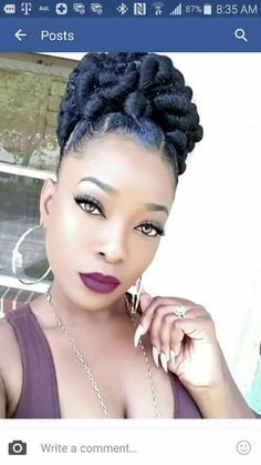 Facebook Black Hair Updo Hairstyles, Beautiful Black Hair, Afrikaanse Mode, Natural Hair Twists, Trendy Hairstyle, Hair Twist Styles