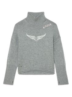 Pull con logo grigio misto lana effetto vissuto maniche lunghe orli a coste collo alto lana 65%, poliammide 35% Stockholm Style Knitted Sweater, Designer Wishlist, Winter Wishlist, Classy Sweater, Distressed Sweater, Dress With Jean Jacket, Girls Jumpers, Oversized Sweaters, Distressed Sweaters