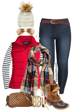 Red Vest Outfit, Puffer Vest Outfits, Duck Boots Outfit, Alexa Webb, Red Puffer Vest, Red Puffer, Red Vest, Stripe Outfits