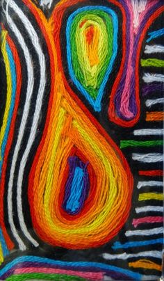 an artistic painting with multicolored lines on it