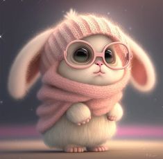 a cute little bunny wearing glasses and a pink scarf