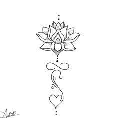 a drawing of a lotus flower with the word love written below it and a heart in the middle