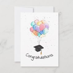 congratulations card with graduation cap and balloons