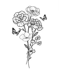 some flowers and butterflies on a white background