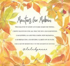 a poem written in the language of autumn with leaves around it and an orange background that says, mantass for mabon