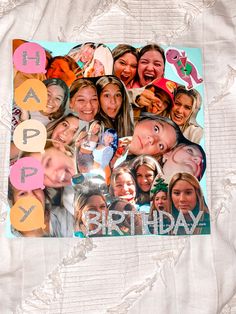 a birthday card with many pictures of people on it