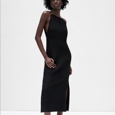 Zara New With Tags Midi Dress With Open Back. Sleek Summer Maxi Dress For Dinner, Sleek Black Slip Dress For Dinner, Sleek Black Asymmetrical Midi Dress, Sleeveless Black Slip Dress For Dinner, Black Sleeveless Slip Dress For Dinner, Black Sleeveless Midi Dress For Dinner, Black Maxi Dress For Spring Dinner, Black Maxi Dress For Dinner In Spring, Sleek Spring Maxi Dress For Dinner