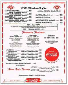 an old menu for a restaurant with coca cola