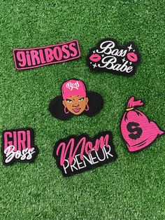 six patches that say girls boss, girl boss, girl boss and girl boss