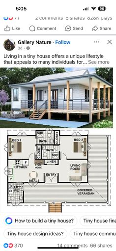 the floor plan for a small house with two levels and three rooms on each level