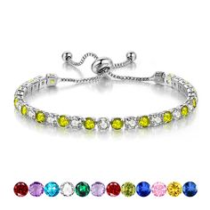 PRICES MAY VARY. ❤️Sparkly Simulated Diamond Bracelet❤️ A classic and timeless design that easily matches your everyday wear or a elegant and fancy night out! This delicate bracelet features white stones alternated with colorful birth month stones design and offers a touch of elegance and symbolism to your daily outfits. 5A+ cubic zirconia make it look more luxurious, unique and elegant. 💙Premium Material You Want💙 Made of brass and plated with 925 sterling silver, suitable for most skin types Slider Tennis Bracelet, Birthstone Bracelet Mothers, Birth Month Stones, Birth Stones, Gift Card Boxes, Cubic Zirconia Bracelet, Friendship Jewelry, White Stones, Birthstone Bracelet