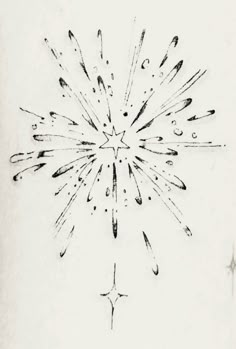 an ink drawing of a starburst with drops of water coming out of it