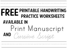 Free Handwriting Practice Worksheets in Print and Cursive Manuscript Font, Free Handwriting Worksheets, Manuscript Handwriting, Learn Handwriting, Printable Worksheets For Kids, Writing Practice Sheets, Cursive Practice, Cursive Writing Worksheets, Handwriting Practice Worksheets