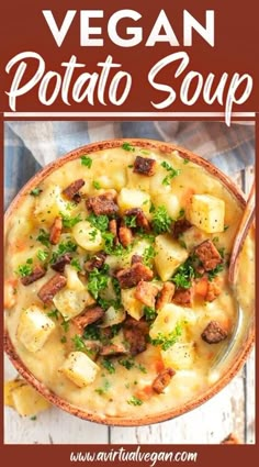 this vegan potato soup is loaded with potatoes, sausage and parsley