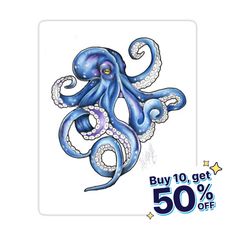 an octopus sticker with the words buy 10 get 50 % off on all items