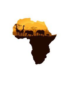 an african map with giraffes and elephants in the distance, against a white background