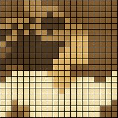 a cross stitch pattern with a dog on it's face in brown and white