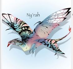 a drawing of a flying bird with the words nyj'rah on it