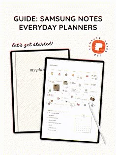 two notebooks with the text, guide samsung notes everyday planners let's get started