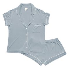 Women's Short Sleeve Pajama Set in Fog with Cloud Trim Fem Clothing, Taking Care Of Baby, Summer Necessities, Household Objects, Cute Pjs, Cute Pajama Sets, Pajama Outfits, Bamboo Clothing, Soft Pajamas