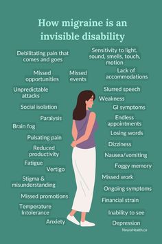 Have you considered how migraine IS a disability? A disability is any condition that impairs your ability to perform activities or interact with the world. Migraine can restrict daily life just like other disabilities, whether visible or not. Recognizing it as a disability helps you understand your rights to accommodations at work and school.  Migraine can be a disability in so many ways and it's time that we acknowledge it! ⁠ Migraine Facts, Causes Of Migraine Headaches, Vestibular Migraines, Types Of Migraines, Migraine Awareness, Invisible Disabilities, Migraine Help, Bad Brain, Head Pain