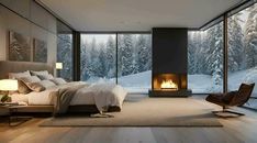 AI Generated Nestled in a snug, contemporary room, a blazing fireplace radiates warmth, enhancing the inviting atmosphere.