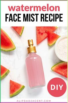 This watermelon face mist recipe is a must-have for your collection of watermelon skin care products. Move over drugstore skincare – this easy DIY face spray will make your skin glow with the power of real watermelon extract. Tip: you can also use it as a fruity scented watermelon setting spray for makeup! Easy Diy Skincare Products, Recipes For Watermelon, How To Make Your Own Skin Care, Diy Selfcare Products, Diy Face Spray For Glowing Skin, Diy Face Products, How To Make Homemade Skin Care Products, Skincare Ideas Diy, How To Make Your Own Skin Care Products