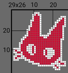 a cross - stitch pattern with the shape of a red and white cat's head