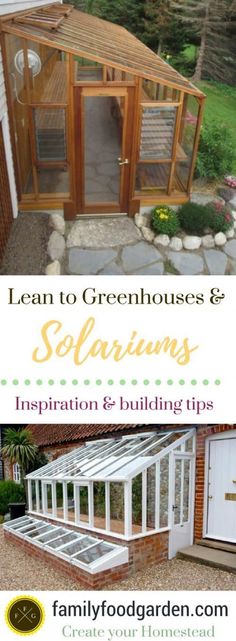 an image of a small greenhouse with the words learn to greenhouses and solariums