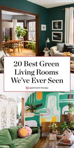 living room with green walls and wooden floors