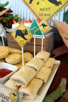 there are many signs on the table that say it is national pastries day in australia