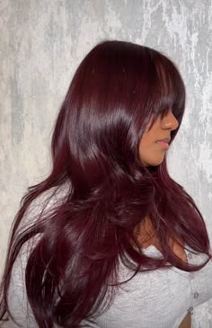 Cherry Wine Red Hair Color, Win Red Hair, Hair Dye Inspo For Black Hair, Raven Purple Hair, Siren Hair Color, Light Cherry Red Hair, Cheery Red Hair Colour, Deep Cherry Red Hair Burgundy, Very Dark Red Hair