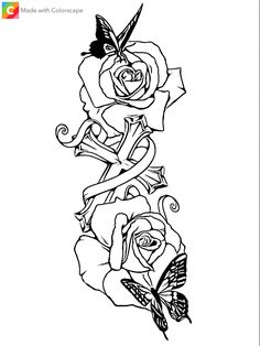 a rose and butterfly tattoo design on a white background