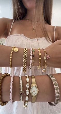 Preppy Jewelry, Wrist Jewelry, Jewelry Fashion Trends, Stacked Jewelry