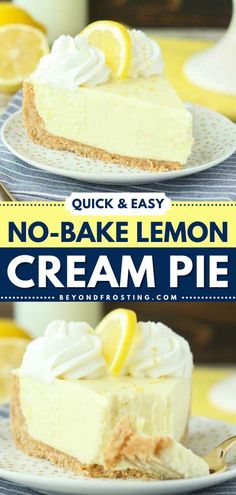 Quick and Easy No-Bake Lemon Cream Pie, no bake desserts, spring, summer desserts, easy to make sweet treats Easy Cream Pie, Easy Pie Recipes