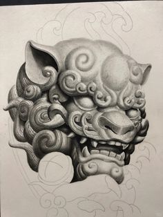 Fu Dog Back Tattoo, Foo Dog Art, Foo Dog Tattoo Design, Tato Maori, Samurai Drawing, Full Chest Tattoos, Foo Dog Tattoo, Stone Tattoo, Japanese Flower Tattoo