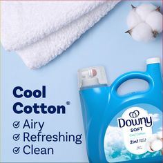 a bottle of deterant next to a towel and cotton on a blue background with the words, cool cotton