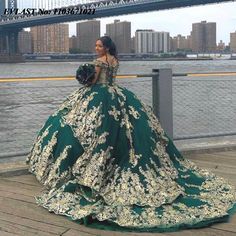 EVLAST Dark Green Quinnceanera Dress Ball Gown Gold Lace Applique Beading Tiered Mexican Sweet 16 Quinceanera Dresses Dark Green, Green Quince Dress, Ball Gown Gold, Green Quinceanera Dresses, Green Quinceanera, Gown Gold, Dress Ball Gown, Quince Dresses, Gold Lace