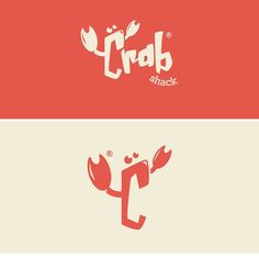 the logo for crab shack is shown in red and white, with an orange background