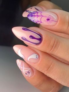 Halloween Nails Easy, Unghie Nail Art, Purple Nail, Her Nails, Almond Acrylic Nails, Thanksgiving Nails