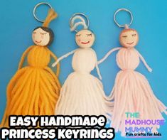 three keychains with the words easy handmade princess keyrings on them