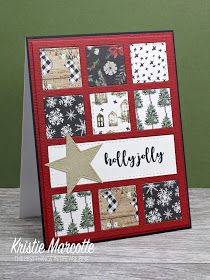 a red and white christmas card with snowflakes on it, stars and trees